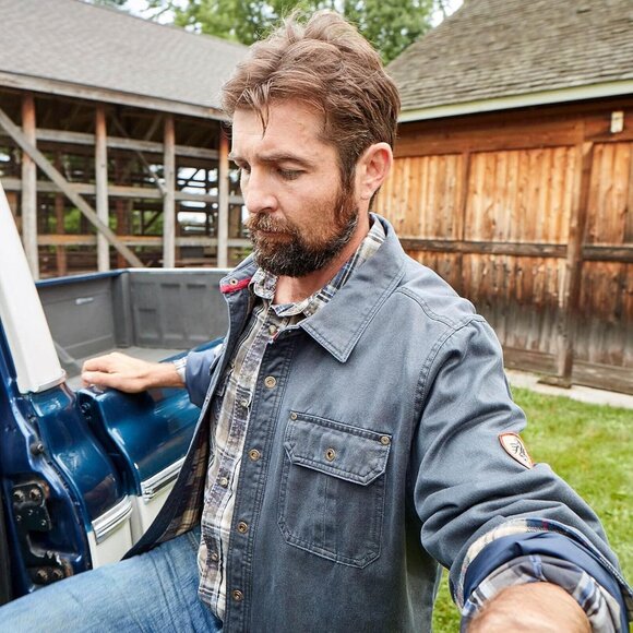 Mens Navy Whitetails Flannel Lined Shirt Jacket Waxed Cotton Water Resis - Picture 7 of 7